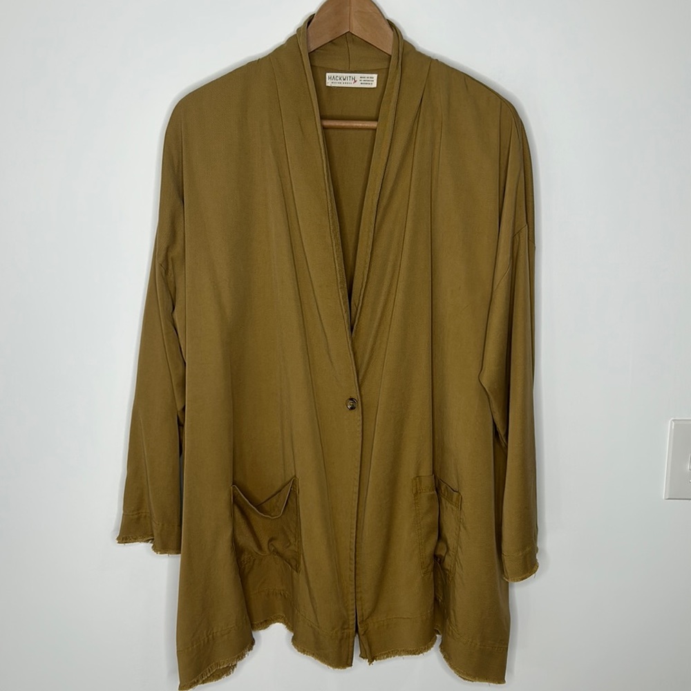 HACKWITH •XS/S• Camel Colored Boxy Oversized Fray Hem Single Button